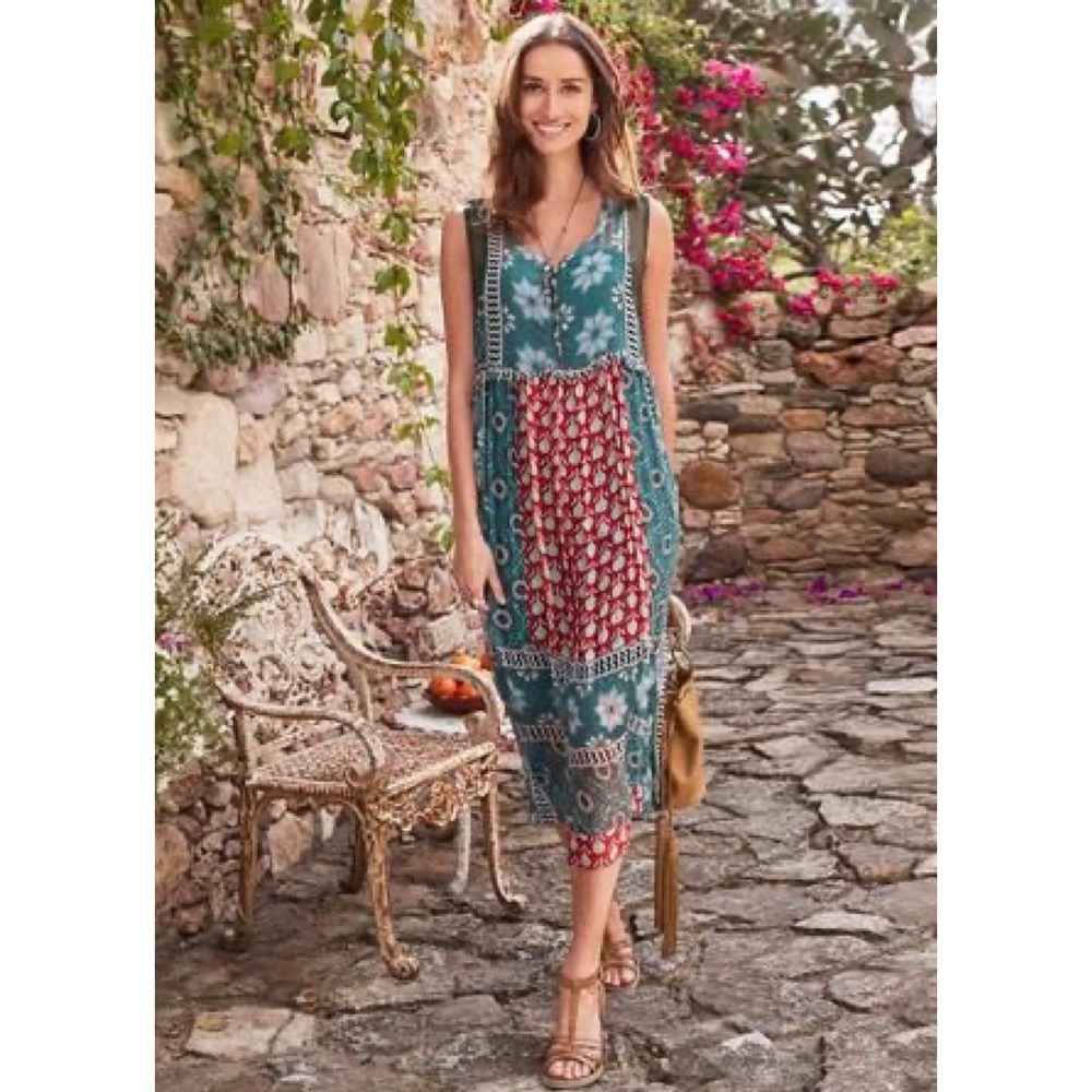 Sundance Catalog "Samara" Patchwork Boho Mixed Print Maxi Dress Small